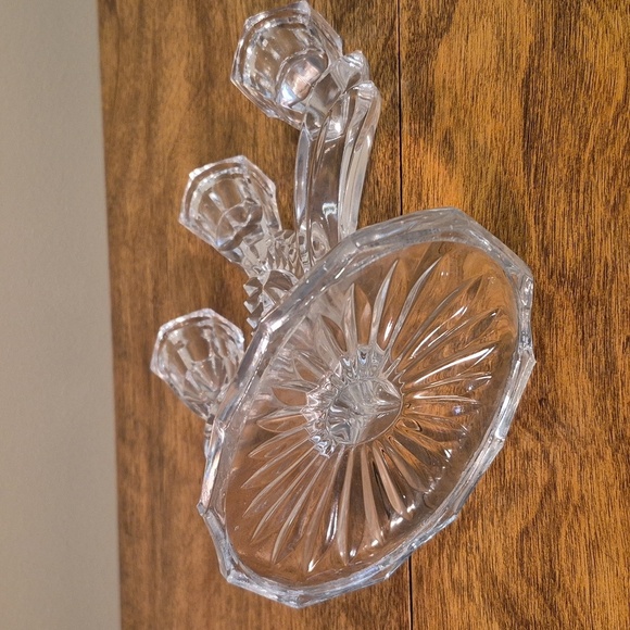 VINTAGE Clear Glass 3 Branch Taper Candle Holder Candelabrum - Picture 9 of 16